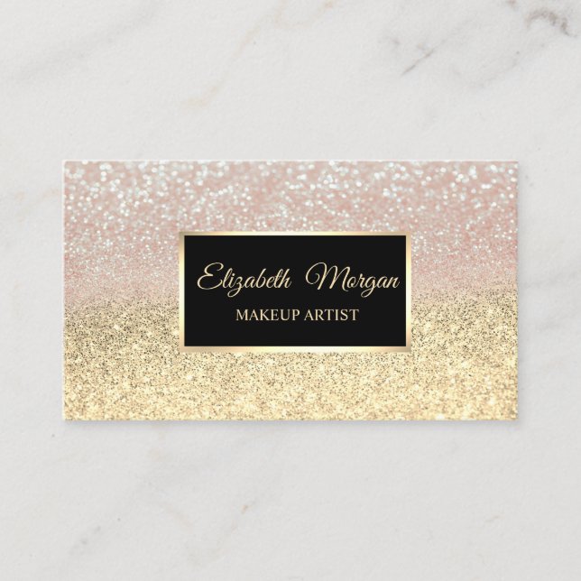 Modern Elegant Professional Glitter, Frame Makeup Business Card (Front)