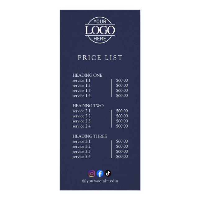 Modern Elegant Professional Logo Menu Price List (Front)