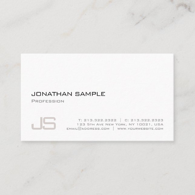 Modern Elegant Professional Monogram Clean Plain Business Card (Front)