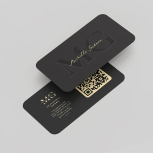 Modern Elegant Professional Monogram Dark grey QR Business Card