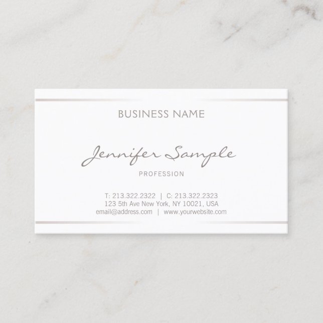 Modern Elegant Professional Plain Silver Effect Business Card (Front)