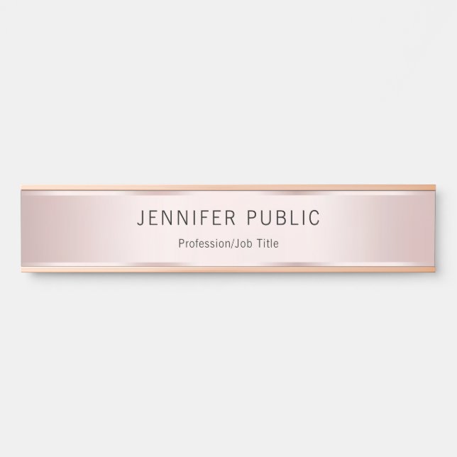Modern Elegant Professional Rose Gold Name Office Door Sign (Front)