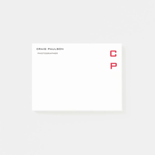 Modern Elegant Professional Simple Red White Post-it Notes (Front)