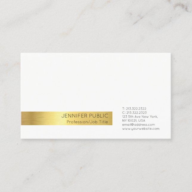 Modern Elegant Professional White Gold Plain Business Card (Front)