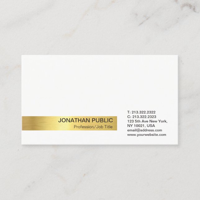 Modern Elegant Professional White Gold Plain Business Card (Front)