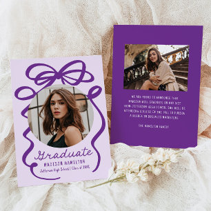 Modern Elegant Purple Bow 2 Photo Graduation Announcement