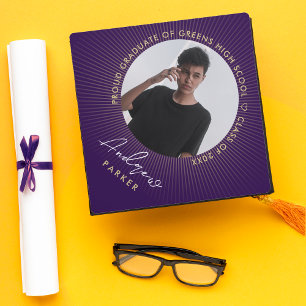 Modern Elegant Purple Circle Photo Class Of Graduation Cap Topper