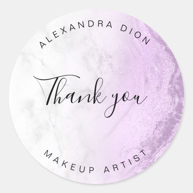 Modern elegant purple glitter marble makeup artist classic round sticker (Front)