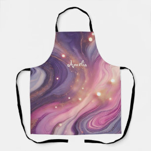 Modern Elegant Purple Gold Marble Personalized Nam Apron