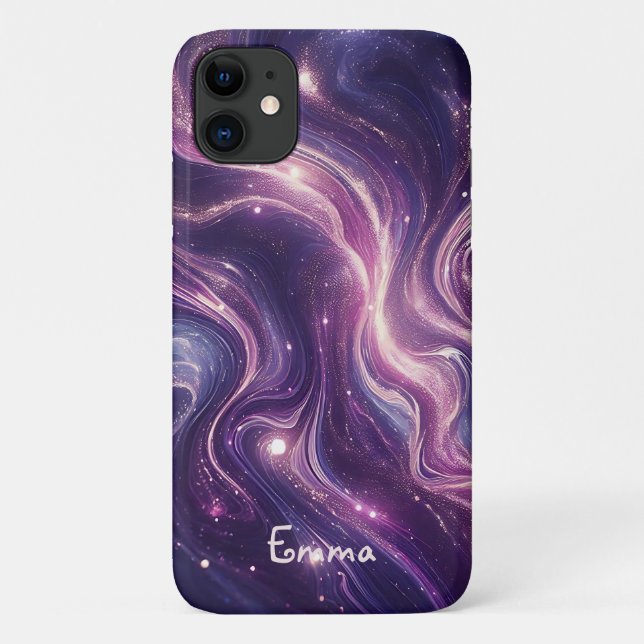 Modern Elegant Purple Gold Marble Personalized Nam Case-Mate iPhone Case (Back)