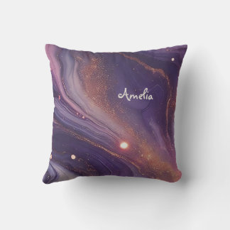 Modern Elegant Purple Gold Marble Personalized Nam Throw Pillow