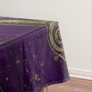 Modern Elegant Purple & Gold Marble Swirl   Tablecloth