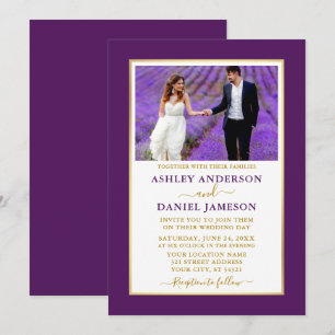 Modern Elegant Purple Gold Wedding Invitation