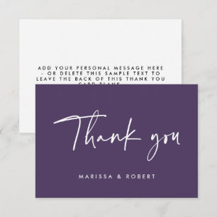 Modern Elegant Purple Handwritten Script Wedding  Thank You Card