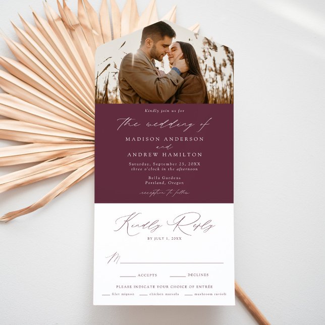 Modern Elegant Purple Photo Wedding All In One Invitation (Creator Uploaded)