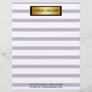 Modern Elegant Purple Stripe Gold Bar Letterhead