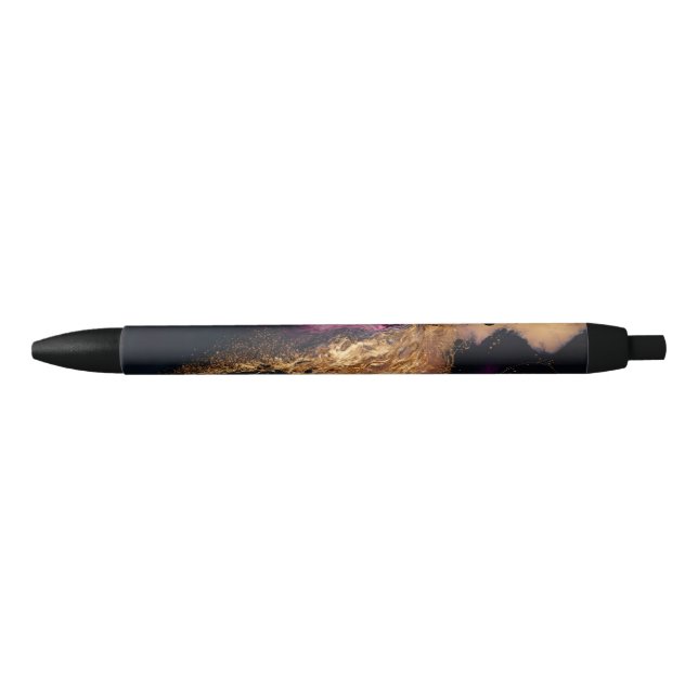 Modern Elegant Purple Teal Black Marble Agate Gold Black Ink Pen (Front)