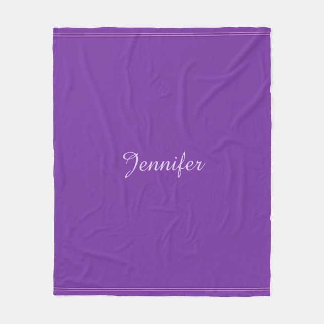Modern Elegant Purple Violet Colour Monogram Fleece Blanket (Front)
