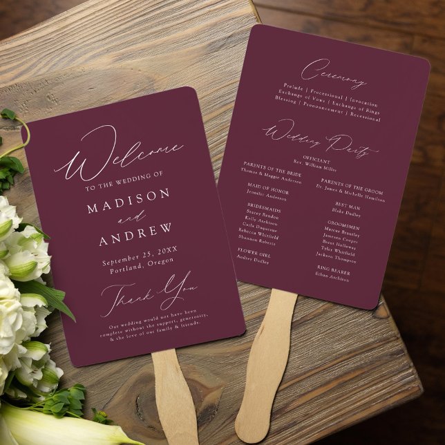 Modern Elegant Purple Wedding Program Hand Fan (Creator Uploaded)
