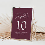 Modern Elegant Purple Wedding Table Number<br><div class="desc">Trendy, minimalist wedding table number cards featuring white modern lettering with "Table" in modern calligraphy script. The design features a wine-purple background or a color of your choice. The design repeats on the back. To order the purple table cards: add your name, wedding date, and table number. Add each number...</div>