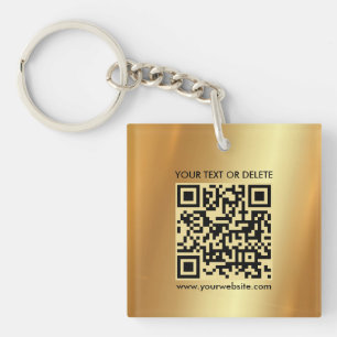 Modern Elegant QR Code Gold Double Sided Square Keychain