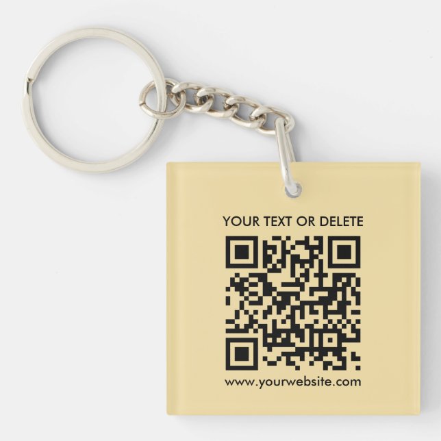 Modern Elegant QR Code Gold Double Sided Square Keychain (Front)