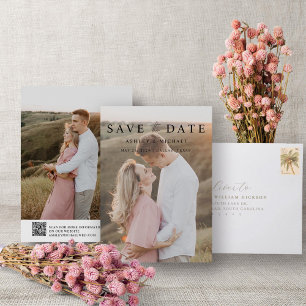 Modern Elegant QR Code Script 2 Photo Wedding Save The Date
