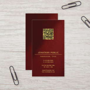 Modern Elegant QR Code Template Gold Text Vertical Business Card