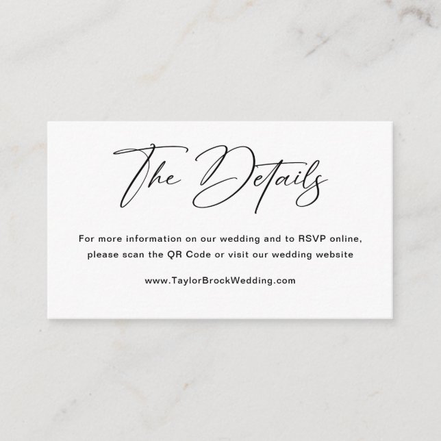 Modern Elegant QR Code Wedding Website Enclosure Card (Front)