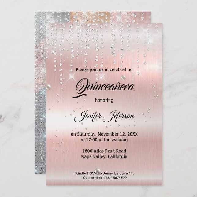 Modern elegant Quinceanera Invitation (Front/Back)