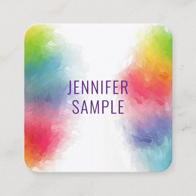 Modern Elegant Rainbow Template Professional Square Business Card (Front)