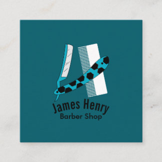 Modern Elegant Razor Barber Square Business Card