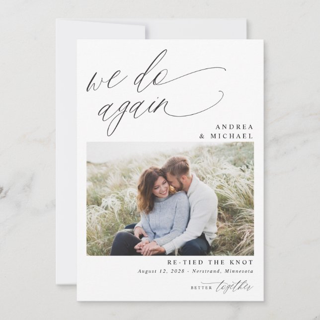 Modern Elegant Re-marriage Wedding Vow Renewal Announcement (Front)