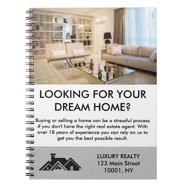 Modern Elegant Real Estate Agent Personalized  Notebook (Front)