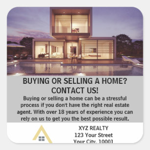 Modern Elegant Real Estate Property Promotion Square Sticker