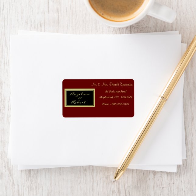 Modern Elegant Red and Gold Script Wedding Label (Insitu)