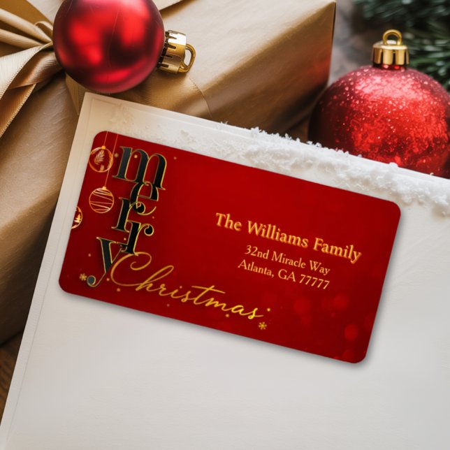 Modern Elegant Red and Gold Stylish Script Holiday Label (Creator Uploaded)