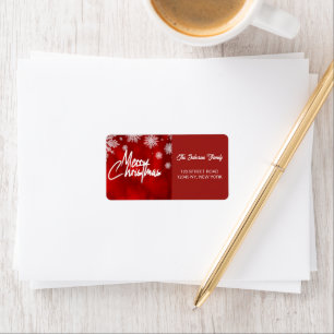 Modern Elegant Red and White Christmas Snow Flakes Label