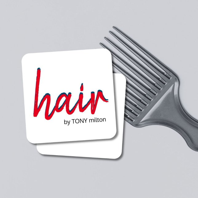 Modern Elegant Red Blue White Hair Stylist Square Business Card (Creator Uploaded)