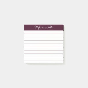 Modern Elegant Red Brown Personalized Lined Post-it Notes