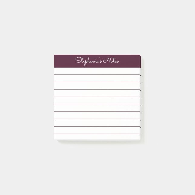 Modern Elegant Red Brown Personalized Lined Post-it Notes (Front)