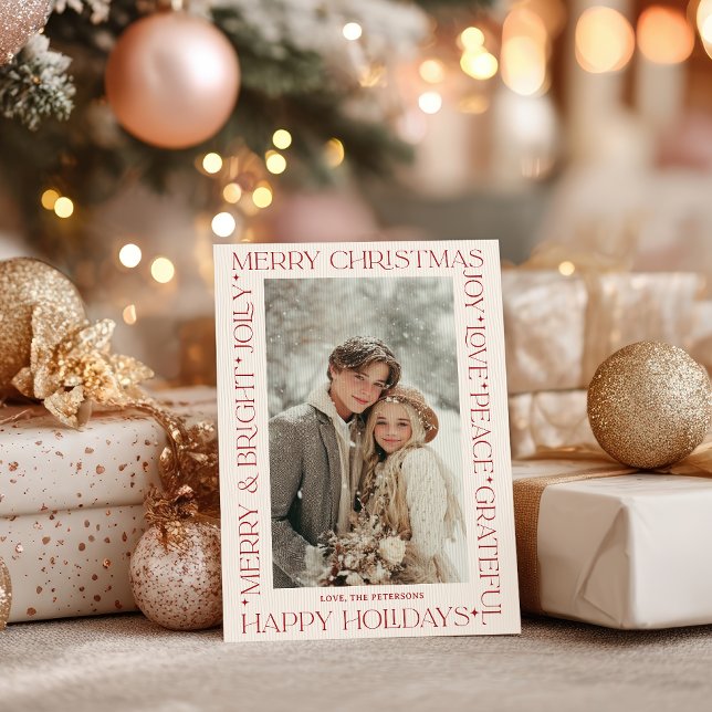 Modern Elegant Red Christmas Words Photo Invitation (Modern Elegant Red Christmas Words Photo Invitation)