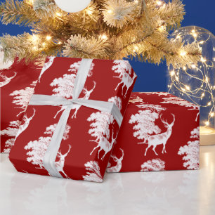 Modern Elegant Red Deer Country Toile Wrapping Paper