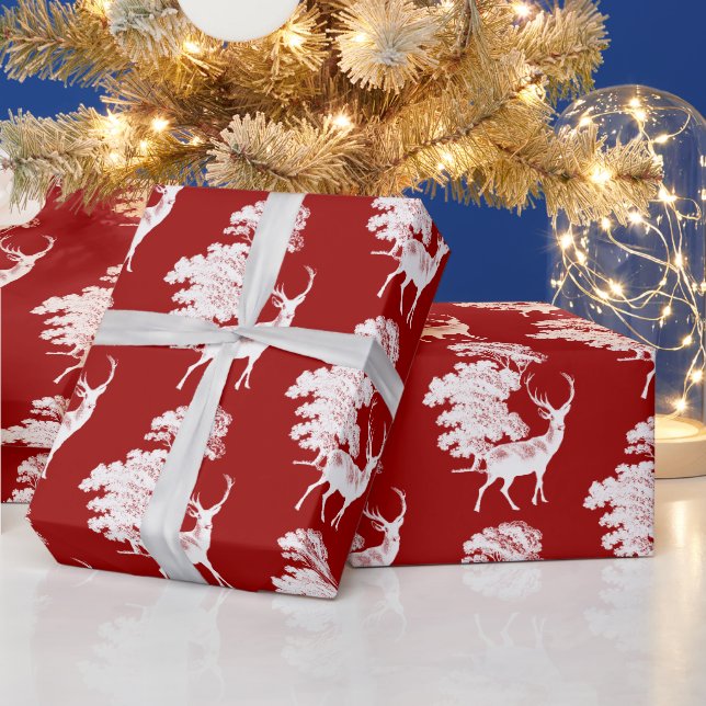 Modern Elegant Red Deer Country Toile Wrapping Paper (Holidays)