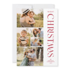 Modern Elegant Red Five Photo Collage Christmas