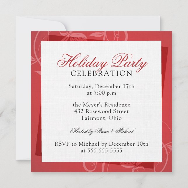 Modern Elegant Red Floral Holiday Party Invitation (Front)