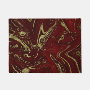 Modern Elegant Red & Gold Marble Swirl  Doormat