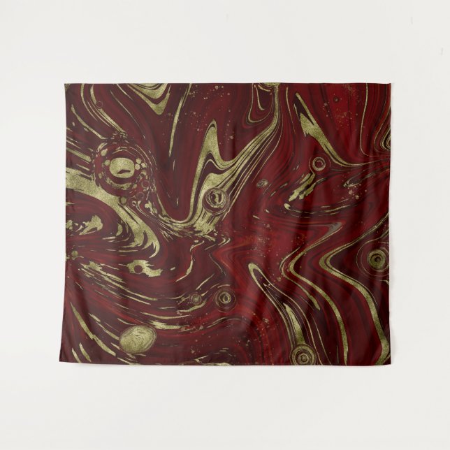 Modern Elegant Red & Gold Marble Swirl  Tapestry (Front (Horizontal))