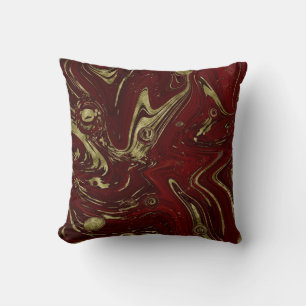 Modern Elegant Red & Gold Marble Swirl Throw Pillow