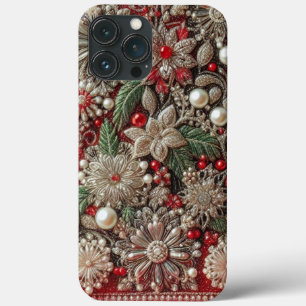 Modern elegant red green pearls Valentine’s Day iPhone 13 Pro Max Case